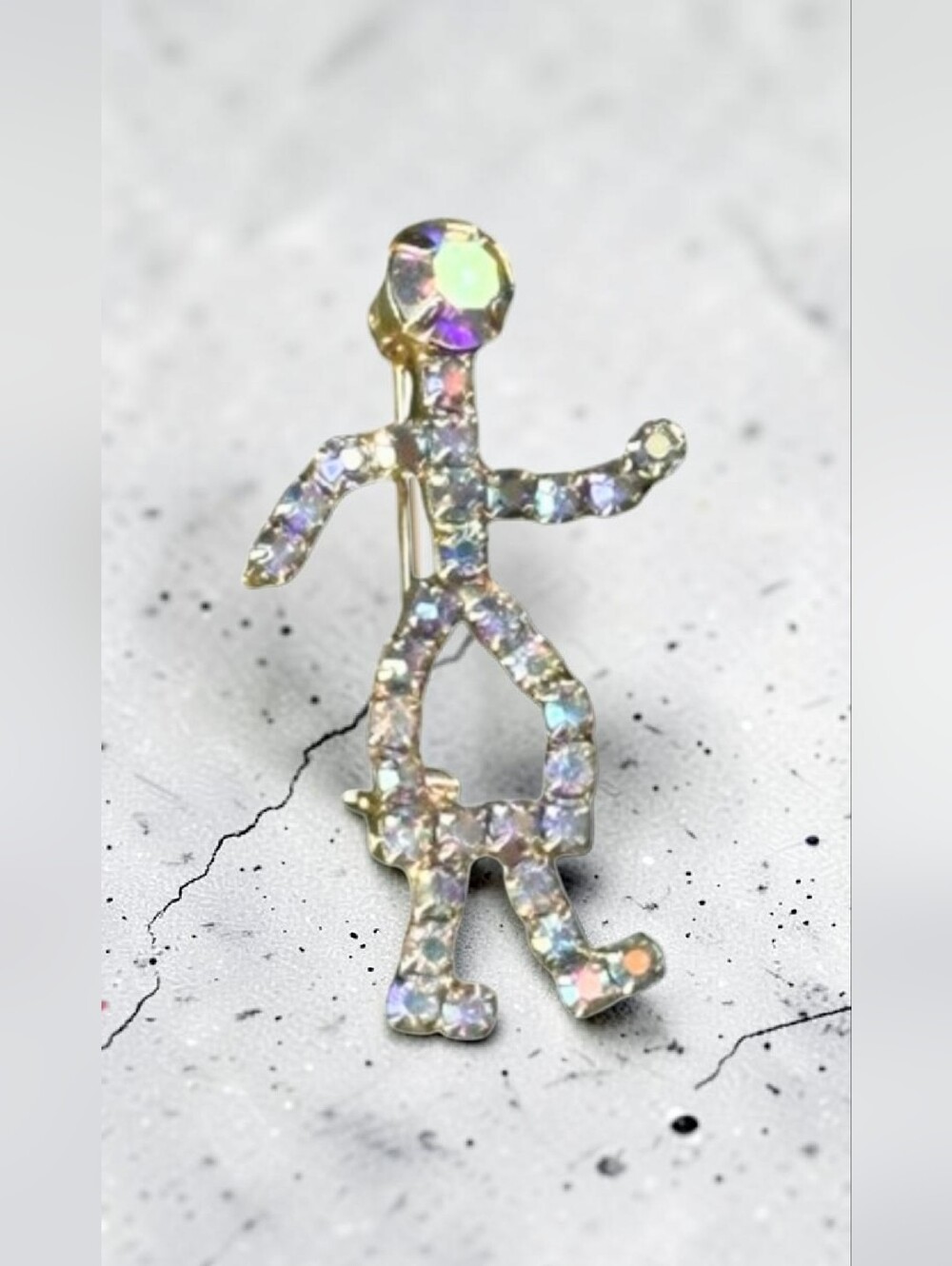 Vintage Aurora Borealis Crystal Stick Figure Brooch - Picture 1 of 5